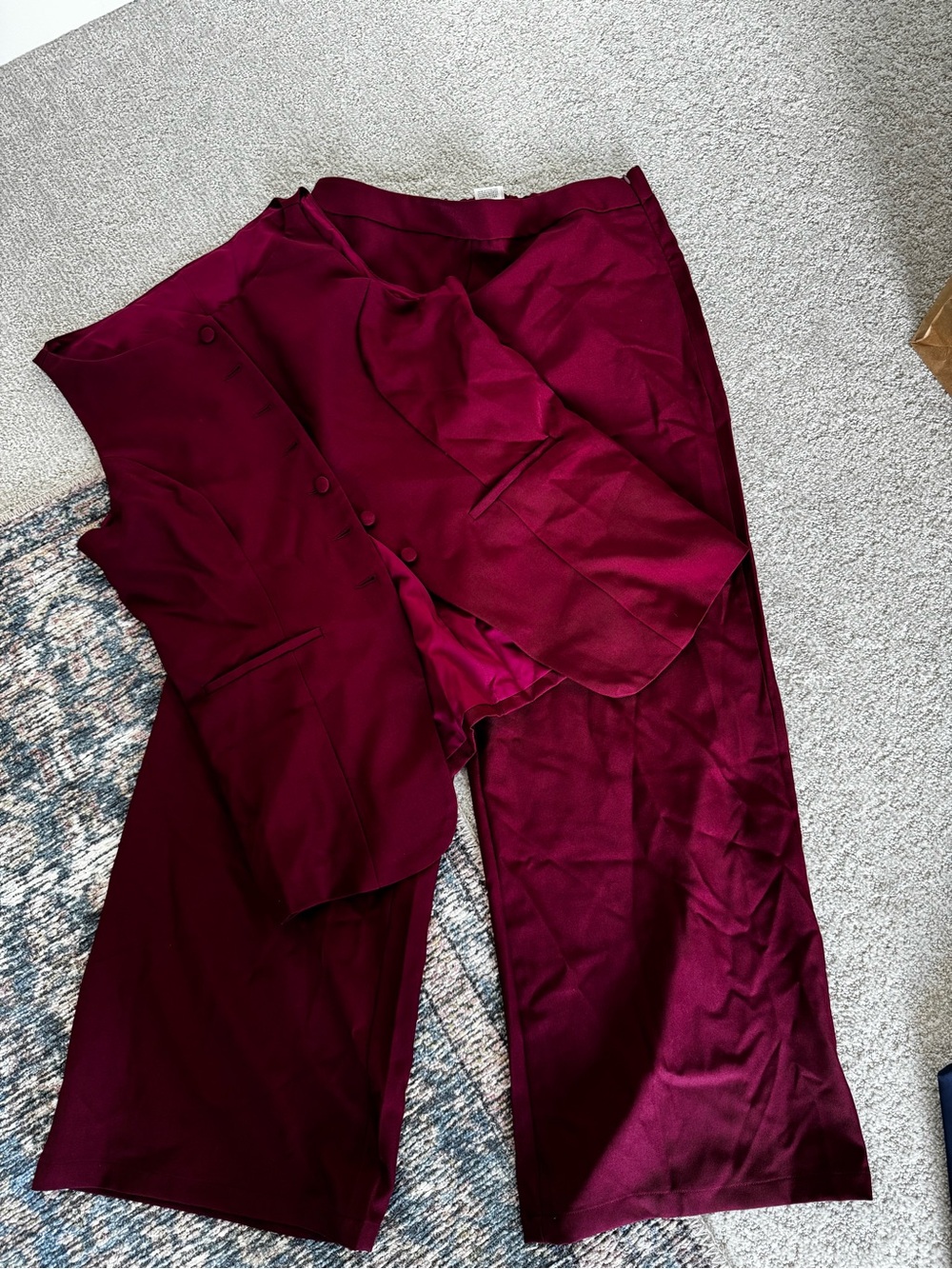 SHEIN Wine Red Wide-Leg Pants with Matching Vest Set